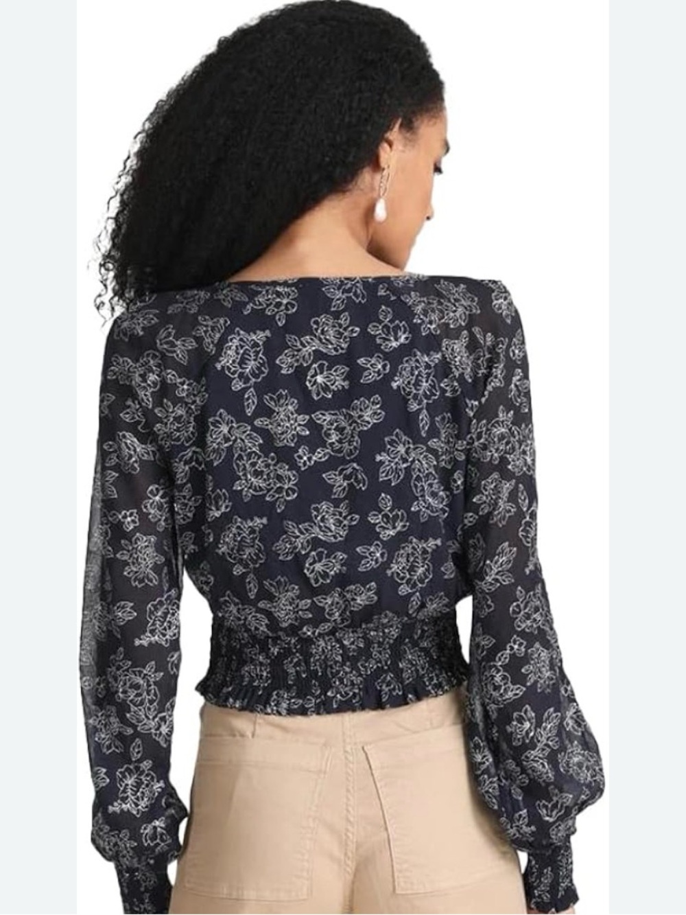 Promess medium floral Smocked Long-Sleeve Top - Black
